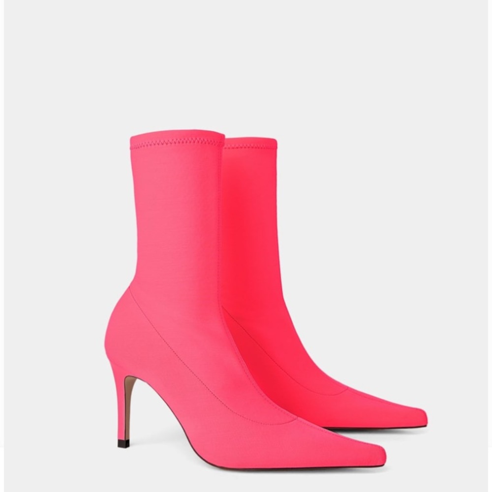 Zara Neon Pink Sock Boots Sz 38